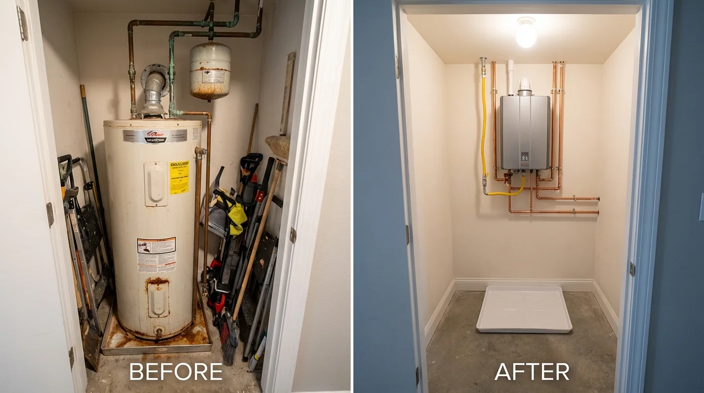 Tank water heater versus wall-mounted tankless unit comparison for Keokuk, IA homeowners