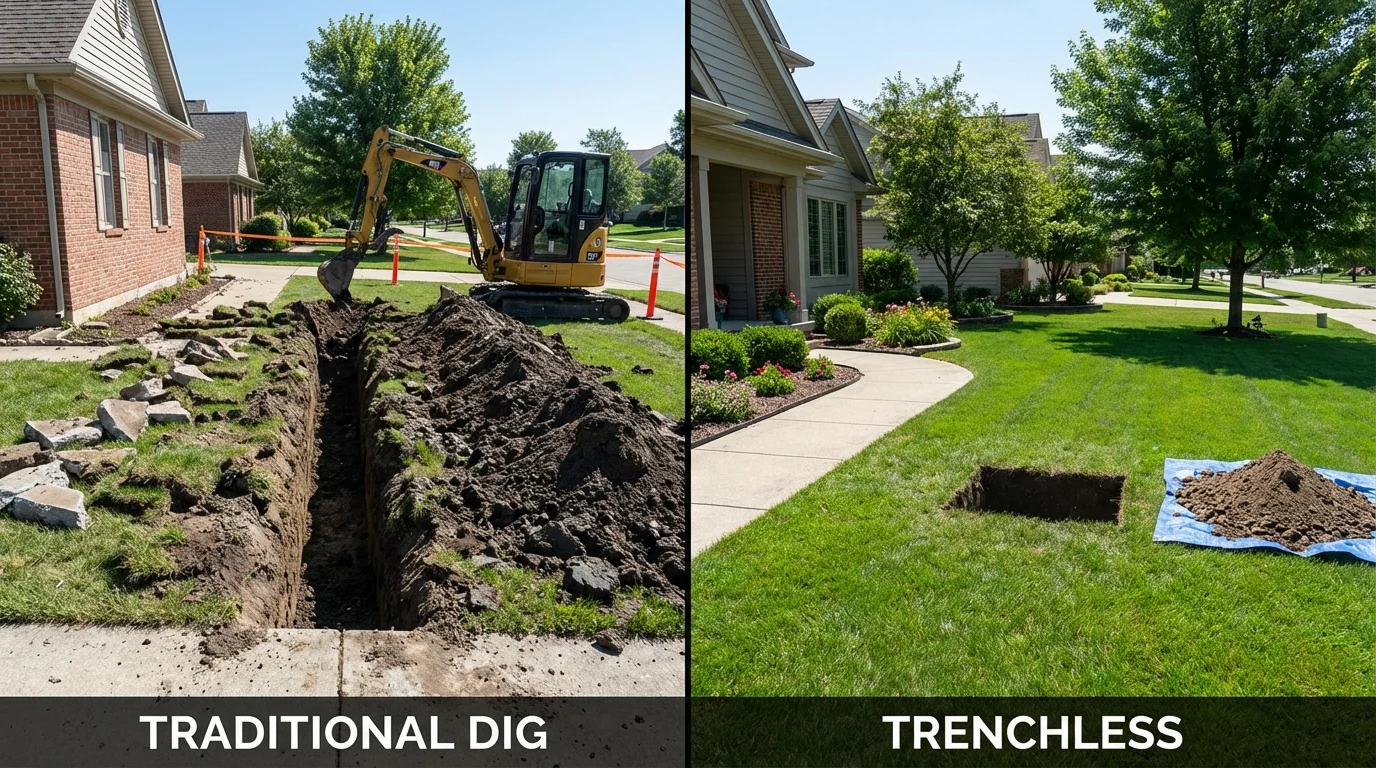 Trenchless sewer repair with minimal yard damage versus traditional excavation in Keokuk, IA